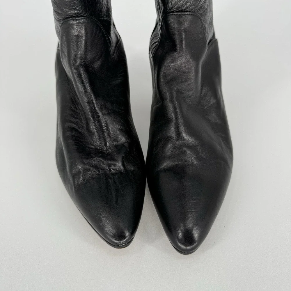 Vintage Vera Cruz Black Leather Thigh High Boots 80s Slouchy Kitten Heel Size 6